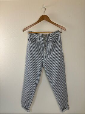 J. Crew Striped High-Waist Button-Fly Jeans — Ankle Cropped Summer